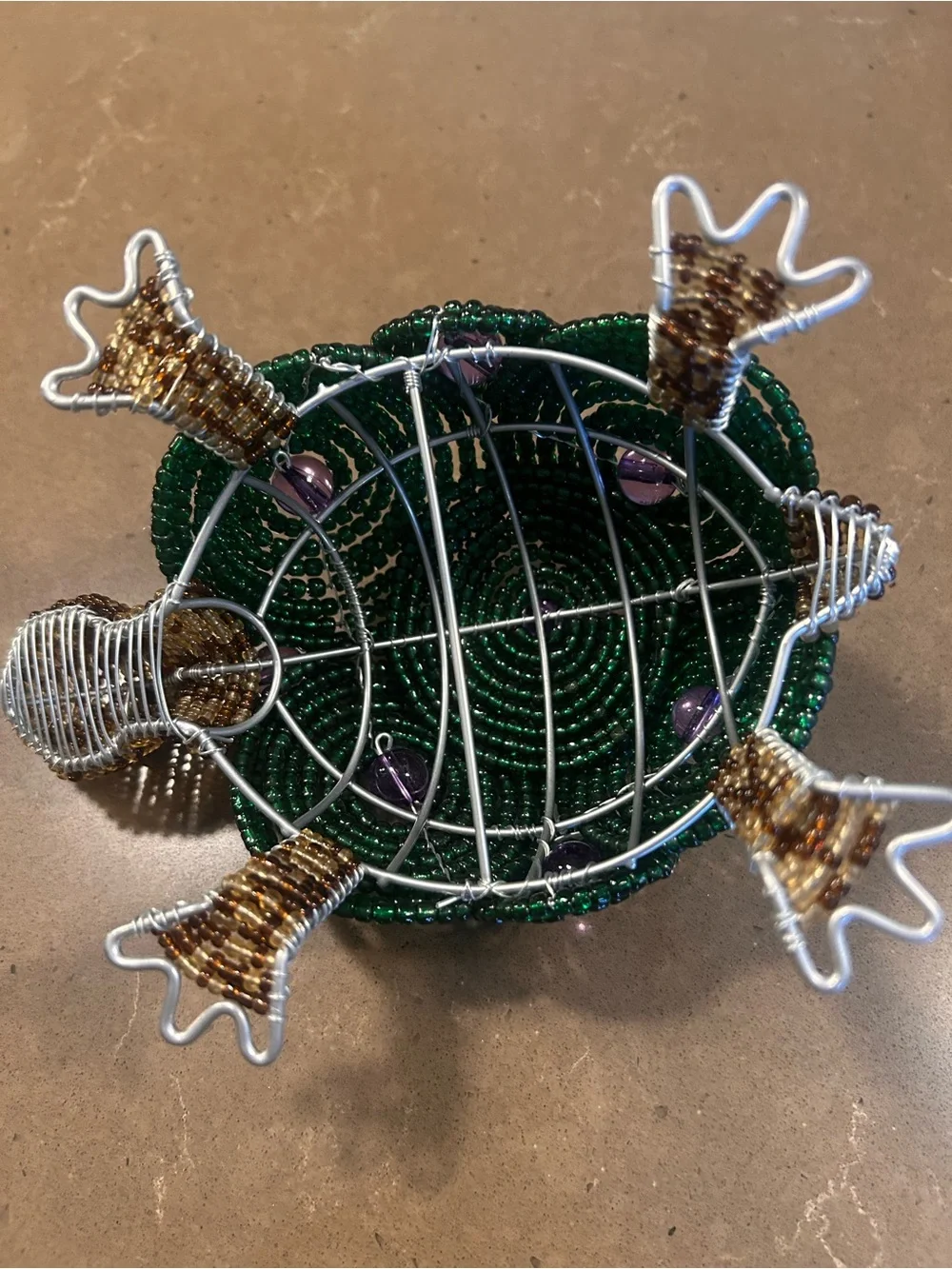 Handcrafted Beaded Reptile Figurine - Green and Purple
